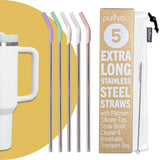 purifyou 14.5" Reusable Stainless Steel Straws with Silicone Tips – Eco-Friendly, Durable, and Travel-Ready