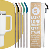purifyou 14.5" Reusable Stainless Steel Straws with Silicone Tips – Eco-Friendly, Durable, and Travel-Ready