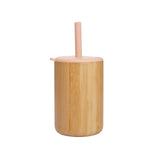 Let's Make 1pc Wooden Water Bottle for School Kids, Silicone Soft Straw Cup, Children's Learning Drinkware, Baby Feeding Bottle