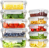 Glotoch 10 Pack Glass Food Storage Containers with Lids Reusable, Ultra Thick Borosilicate Glass Containers for Meal Prep/Lunch, Dishwasher/Microwave/Oven/Freezer Safe, Grey