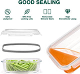 Glotoch 10 Pack Glass Food Storage Containers with Lids Reusable, Ultra Thick Borosilicate Glass Containers for Meal Prep/Lunch, Dishwasher/Microwave/Oven/Freezer Safe, Grey