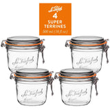 Le Parfait Super Terrines, French Glass Canning Jars with Wire-Bail Clamp Lid