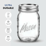 Paksh Novelty Mason Jars 16oz Regular Mouth Glass Canning 5 Pack Clear Silver