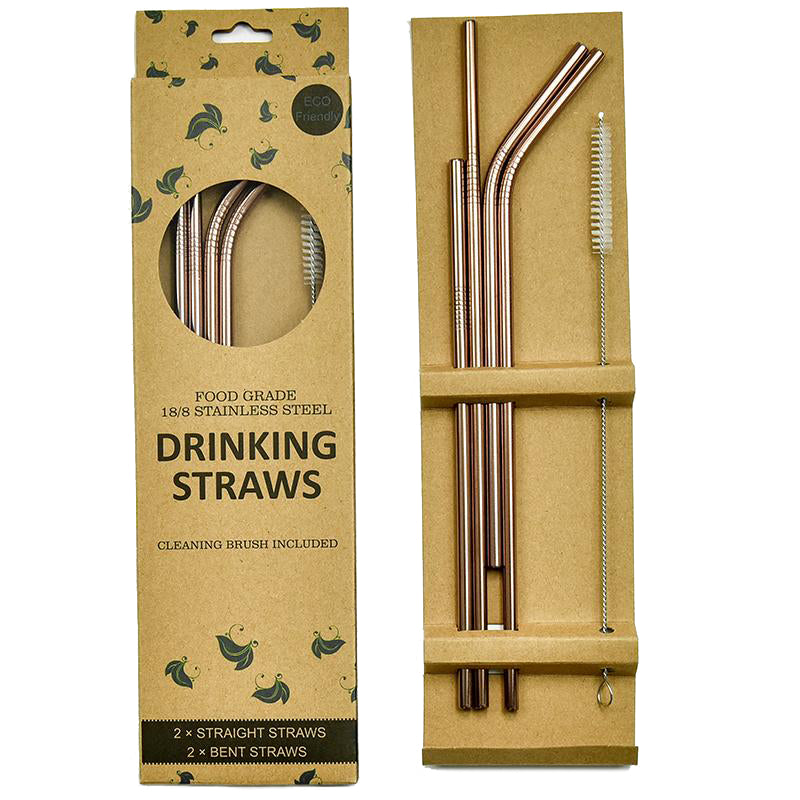 Rose Gold Reusable Stainless Steel Straws (6-piece set)