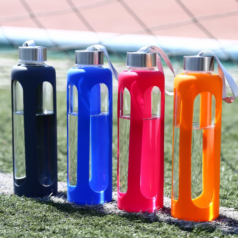 Step-It-Up Glass Water Bottle, Eco-Friendly Glass Reusable Water Bottles